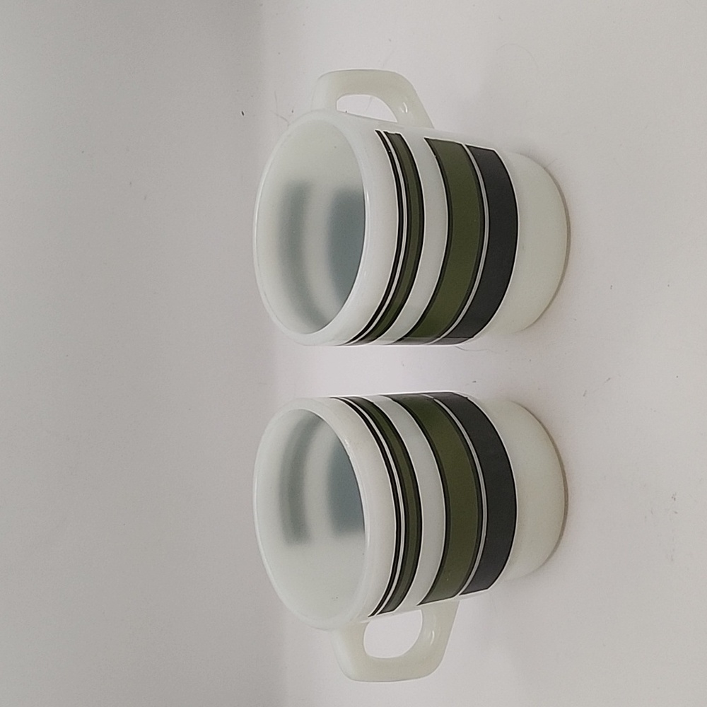 Vintage Anchor Hocking Fire King Striped Stacking Coffee Cups 2 Count